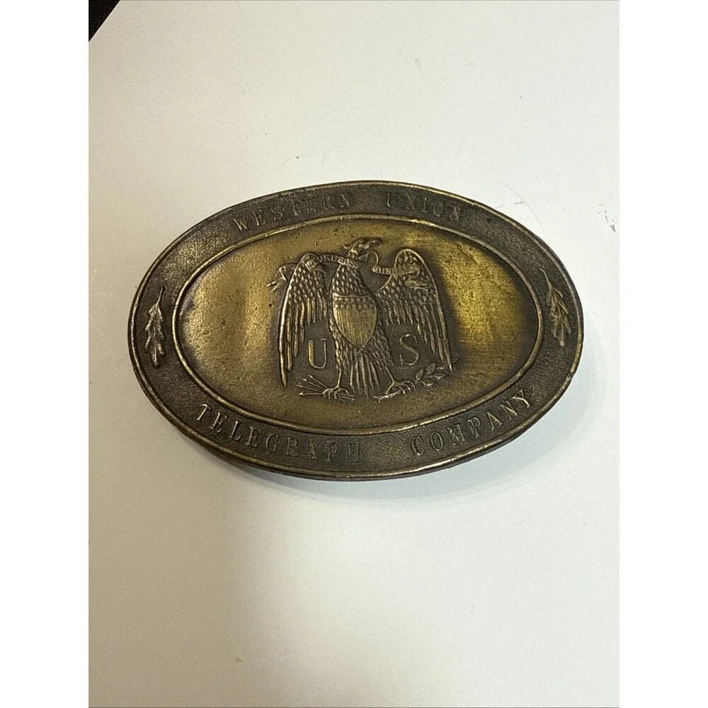 RARE ORIGINAL Western Union Telegraph Company Belt Buckle 1872 Tiffany Studio NY